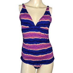 Tommy Bahama size 10 Tall one-piece paint stripe v neck swimsuit‎